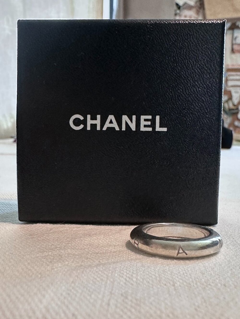 Chanel Sterling Silver Logo Band Ring